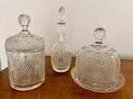 Geslepen Glaswerk Set: Karaf, Kaasstolp, Bonbonnière, Antiek en Kunst, Ophalen
