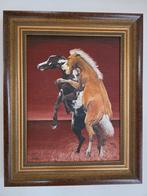 Olieverfschilderij Vechtende Paarden van Martien Heesmans, Ophalen of Verzenden