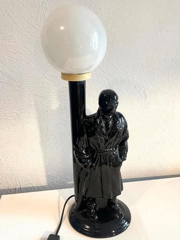 Vintage '80 Lamp - Zwart Aardewerk Man met Bol beschikbaar voor biedingen