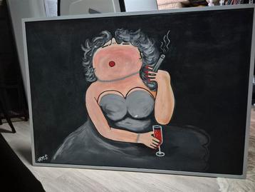 Zelf gemaakt schilderij dikke Dame  beschikbaar voor biedingen