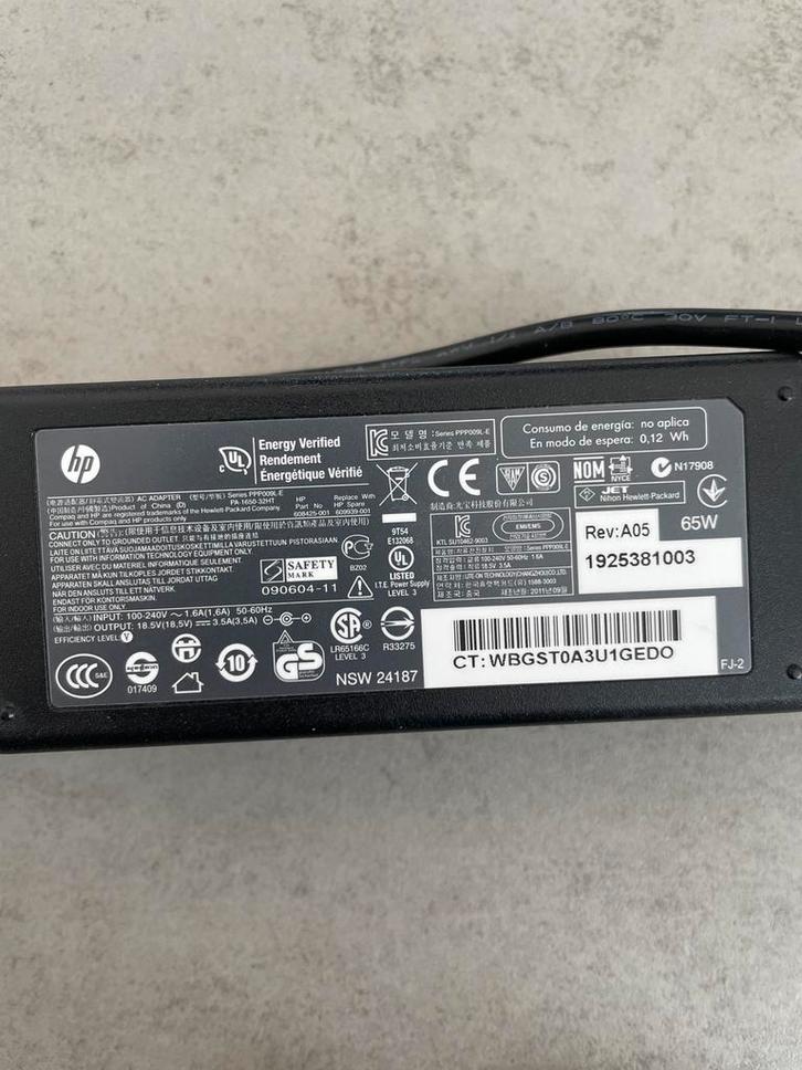 Originele HP 65W Adapter - 18.5V 3.5A - 7.4x5.0mm, Computers en Software, Laptop-opladers, Gebruikt, Ophalen of Verzenden
