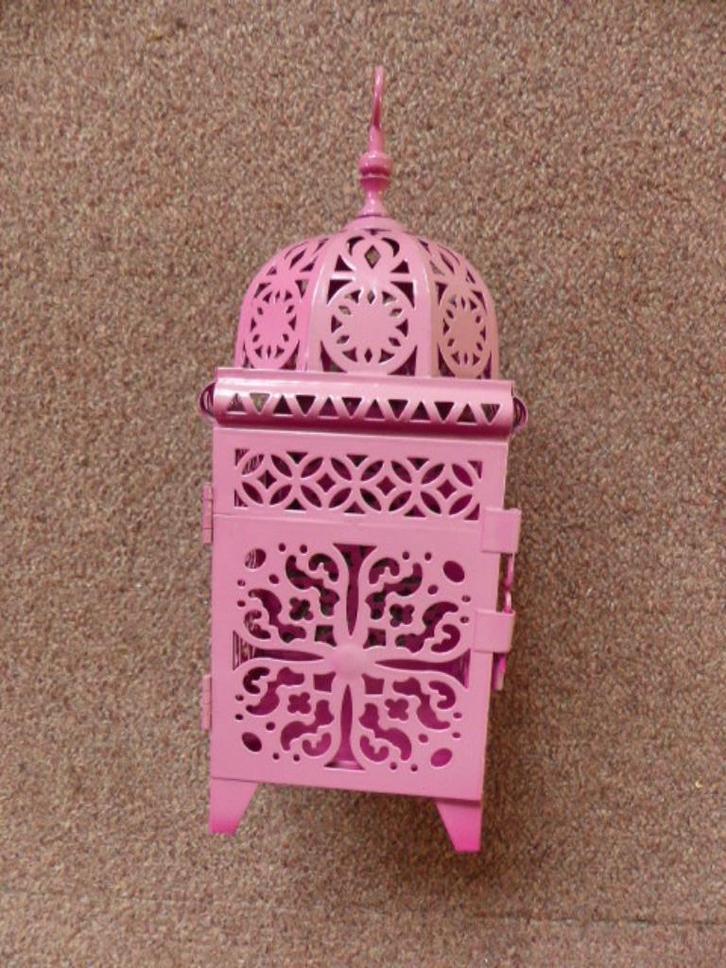 roze windlicht metaal oosters, Huis en Inrichting, Woonaccessoires | Kandelaars en Kaarsen, Zo goed als nieuw, 25 tot 50 cm, Metaal