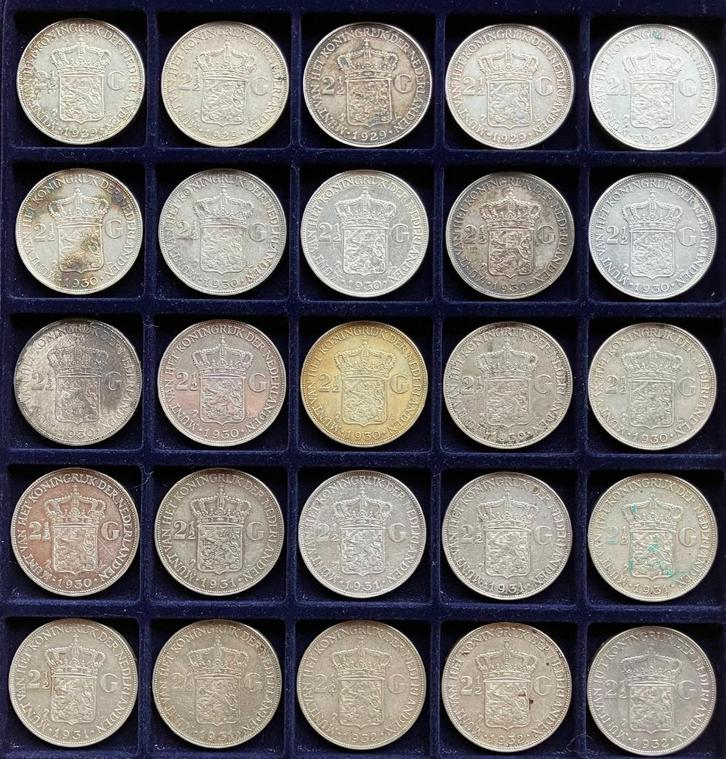 50 rijksdaalders / 2,5 gulden Wilhelmina, Postzegels en Munten, Munten | Nederland, Setje, 2½ gulden, Koningin Wilhelmina, Zilver