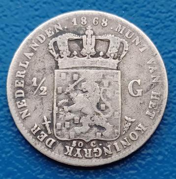 ½ Gulden (Halve Gulden) Koning Willem III - 1868 (B) beschikbaar voor biedingen