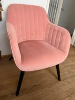 Roze Fluwelen Fauteuil met Zwarte Poten, Huis en Inrichting, Fauteuils, Ophalen, Minder dan 75 cm, Zo goed als nieuw, Stof