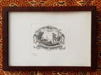 Mooie originele oude ingelijste ets van Delft 18,7 cm., Ophalen of Verzenden