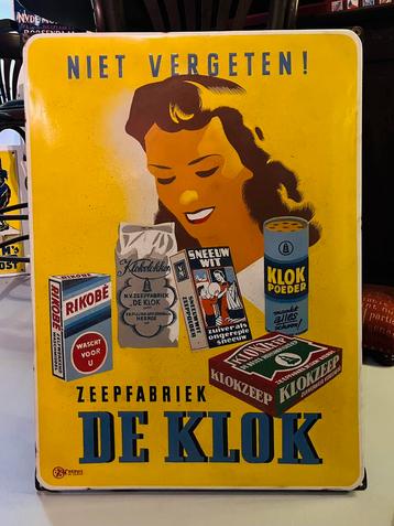 Emaille reclamebord De Klok Zeepfabriek Langcat Bussum beschikbaar voor biedingen