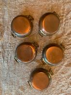 Franse koperen minipannen met messing handgrepen, Ophalen of Verzenden, Zo goed als nieuw, Overige materialen