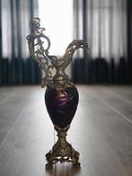 Antieke kan met paars glas en metalen versiering, Antiek en Kunst, Ophalen of Verzenden
