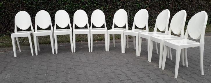 10 Replica Victoria Ghost stoelen, stapelbaar, Huis en Inrichting, Stoelen, Gebruikt, Vijf, Zes of meer stoelen, Kunststof, Wit