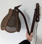 Vintage houten schaarlamp harmonica lamp/met kapje, Gebruikt, Ophalen of Verzenden, Hout