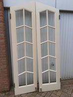 2 antieke eiken klapdeuren met gebrandschilderde figuurtje i, Ophalen, 80 tot 100 cm, 215 cm of meer, Binnendeur