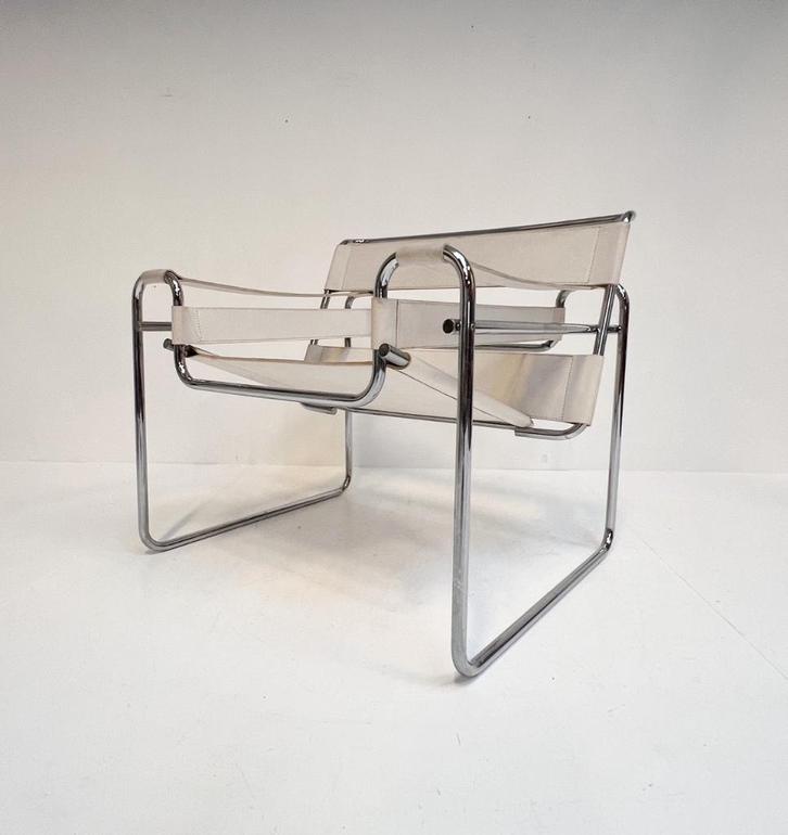 Wassily B3 fauteuil toegeschreven aan Marcel Breuer, 1970's, Huis en Inrichting, Fauteuils, Gebruikt, Leer, Metaal, 75 tot 100 cm