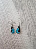 Vintage alpaca Mexico oorbellen met turkoois en onyx,, Sieraden, Tassen en Uiterlijk, Oorbellen, Overige materialen, Hangers, Ophalen of Verzenden
