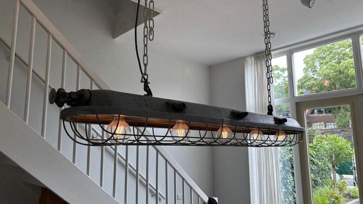 Industriele fabriekslamp, Huis en Inrichting, Lampen | Hanglampen, Zo goed als nieuw, 75 cm of meer, Metaal, Ophalen of Verzenden