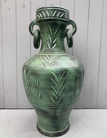 Grote kruik vaas groen - vintage retro pot keramiek 55cm beschikbaar voor biedingen