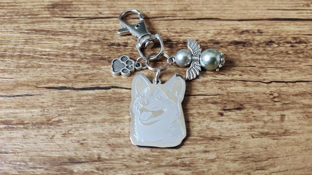 Sleutelhanger Shiba inu - Akita RVS met beschermengeltje, Dieren en Toebehoren, Honden-accessoires, Nieuw, Verzenden