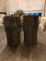 2 windlichten kalkdoek landelijk sober, Huis en Inrichting, Woonaccessoires | Kandelaars en Kaarsen, Ophalen of Verzenden, Zo goed als nieuw