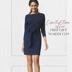 LaDress Carla Navy Jurk - ZGAN Travelstof, Blauw, Maat 42/44 (L), Ophalen of Verzenden, Zo goed als nieuw