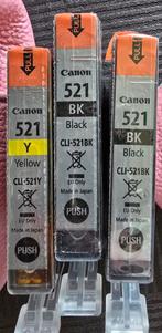 3x Canon ORIGINEEL CLI-521 black (2x) yellow (1x), Computers en Software, Printerbenodigdheden, Ophalen of Verzenden, Nieuw, Cartridge