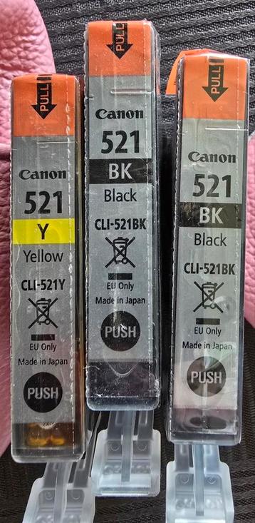 3x Canon ORIGINEEL CLI-521 black (2x) yellow (1x) beschikbaar voor biedingen