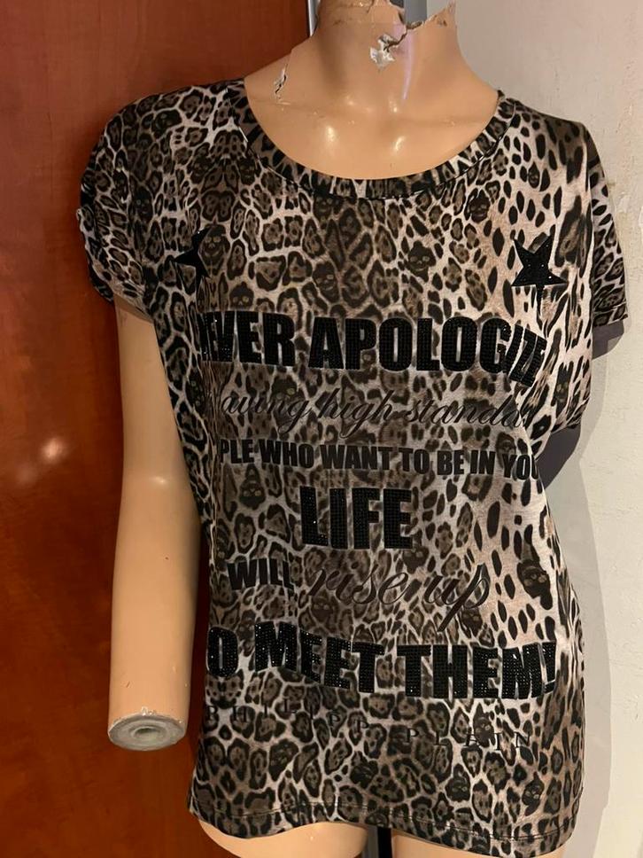 PHILIPP PLEIN shirt maat m origineel ZGAN, Kleding | Dames, T-shirts, Zo goed als nieuw, Maat 38/40 (M), Bruin, Korte mouw, Ophalen of Verzenden