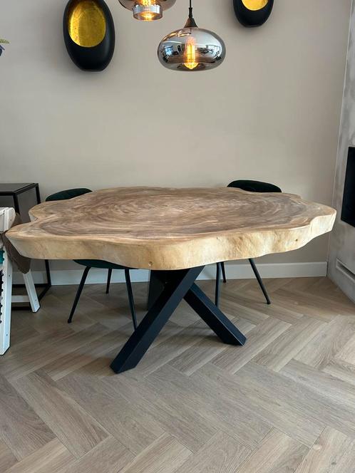 Boomstam eettafel, Huis en Inrichting, Tafels | Eettafels, Gebruikt, 100 tot 150 cm, 100 tot 150 cm, Vier personen, Rond, Ophalen