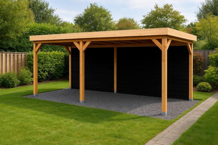 Houten Overkapping met Achterwand - 5x4 meter, Tuin en Terras, Overkappingen, Nieuw, Veranda, Ophalen