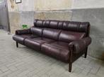 Jaren 80 Bruine 3-Zits Leren Bank | Vintage Lederen Sofa, Gebruikt, Vintage Retro Industrieel, 150 tot 200 cm, Driepersoons