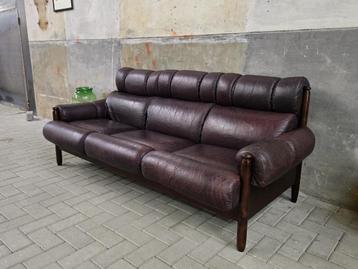 Jaren 80 Bruine 3-Zits Leren Bank | Vintage Lederen Sofa  beschikbaar voor biedingen