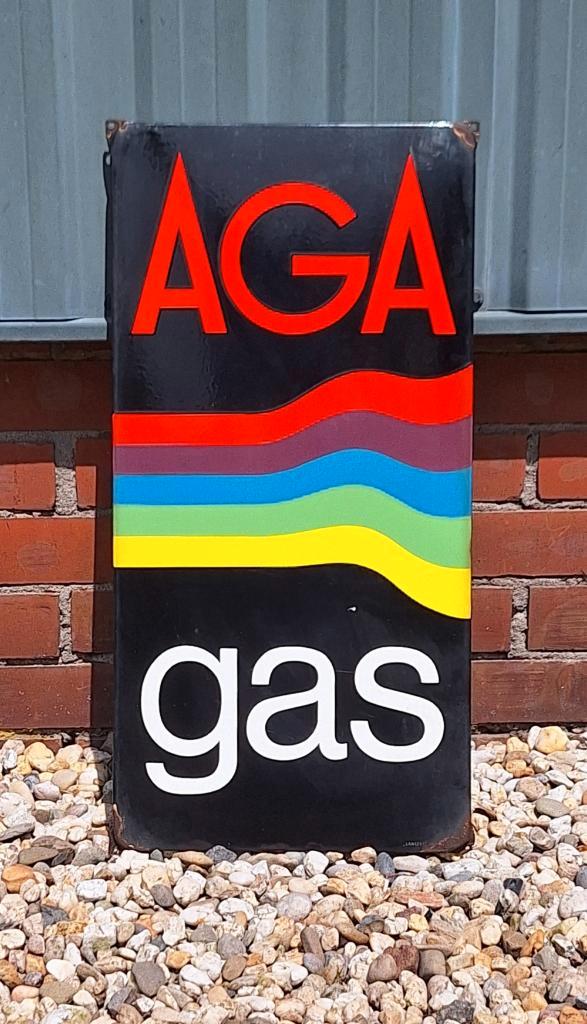 Tof emaille Langcat Bussum reclamebord van AGA gas️️️⛽️, Verzamelen, Merken en Reclamevoorwerpen, Gebruikt, Reclamebord, Ophalen of Verzenden