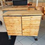 Stoere stalen ladekast , werkbank , dressoir, Ophalen, Grenenhout, Gebruikt, 100 tot 150 cm
