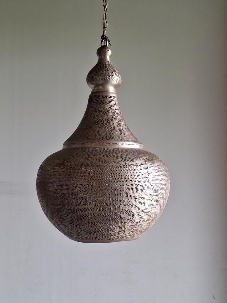 Metalen hanglamp met gaatjes (Marokkaans), Huis en Inrichting, Lampen | Hanglampen, Zo goed als nieuw, Minder dan 50 cm, Metaal