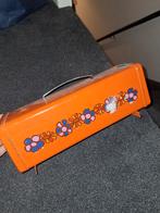 Vintage Oranje Blikken Doos met Bloemen, Huis en Inrichting, Woonaccessoires | Kisten, Ophalen of Verzenden