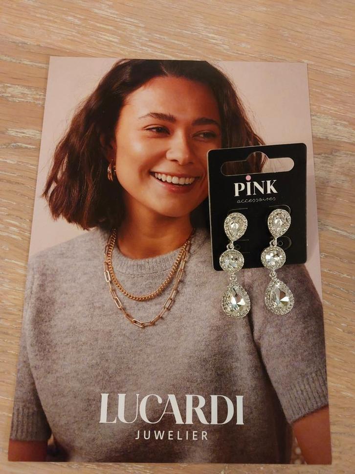 Zilverkleurige Druppel Oorbellen Lucardi kerstmis, Sieraden, Tassen en Uiterlijk, Oorbellen, Nieuw, Hangers, Zilver, Zilver, Met kristal