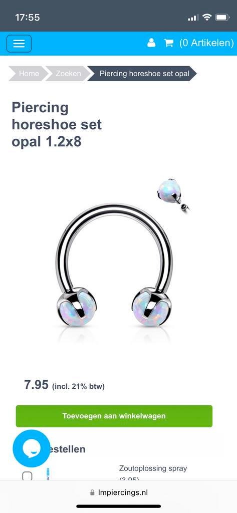 Set piercings met Opal chirurgische staal, ongedragen, Sieraden, Tassen en Uiterlijk, Piercings, Nieuw, Oor- of Traguspiercing