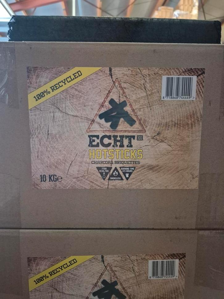 Echt Hotsticks Houtskoolbriketten 10kg - 100% Recycled, Tuin en Terras, Barbecue-accessoires, Nieuw, Ophalen