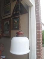 Grote hanglamp plafondlamp opaline glas hout brons 1 m. lang, Ophalen of Verzenden