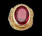 Brede antieke 18 karaat Gouden Jugendstil Ring Damesring, Verzenden, Zo goed als nieuw, Met edelsteen, Dame