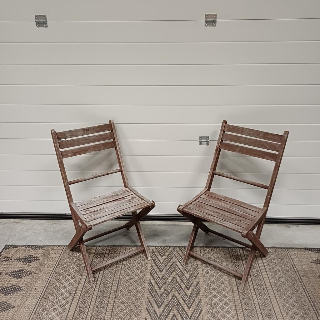 2 x vintage houten stoelen klapstoelen, Ophalen, Gebruikt, Bruin, Vijf, Zes of meer stoelen