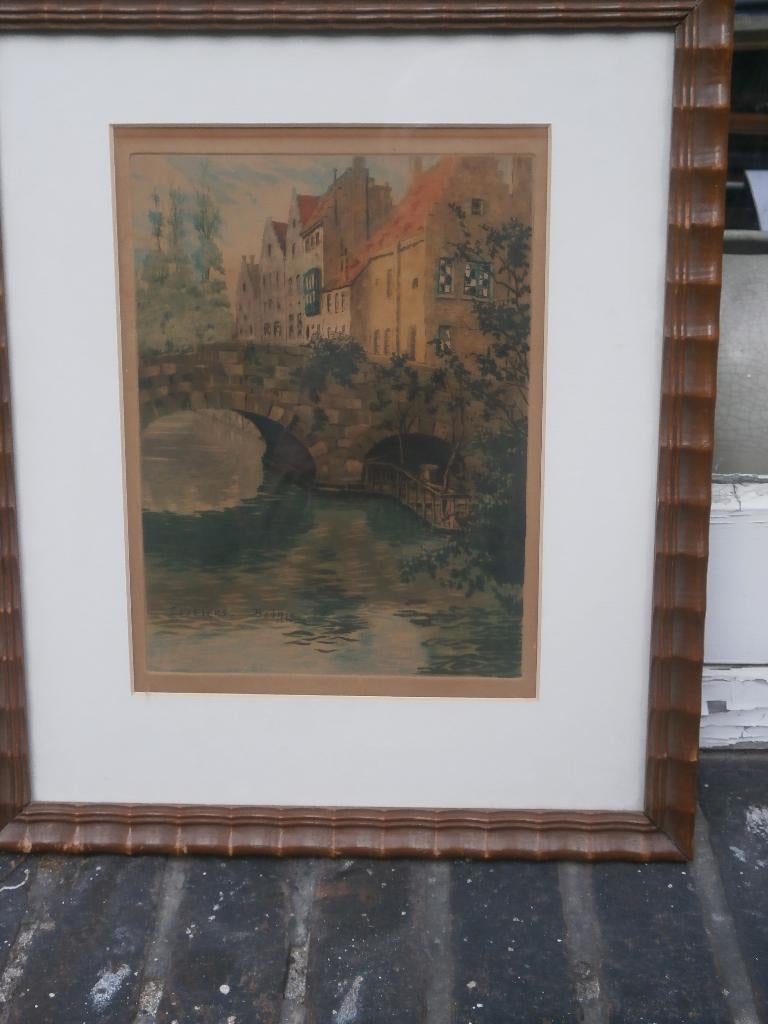 BRUGGE, Iets gekl Ets Henry Cassiers in nw Lijst, Antiek en Kunst, Ophalen of Verzenden