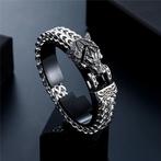 Roestvrij Stalen Wolvenkop Heren Armband, Sieraden, Tassen en Uiterlijk, Armbanden, Verzenden, Nieuw, Zilver, Staal