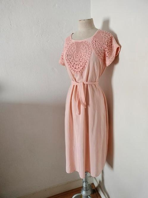 Echte vintage jaren 30-40 jurk, roze sits katoen,mt. 38, Kleding | Dames, Jurken, Zo goed als nieuw, Maat 38/40 (M), Roze, Onder de knie
