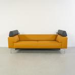 1x Leolux Howlo Bank 3-zits/160cm Maïsgeel/Zwart - Leer, Driepersoons, 75 tot 100 cm, Ophalen of Verzenden, Zo goed als nieuw