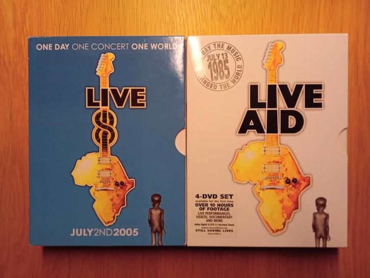 8 dvd Live Aid 1985 & 2005 zgan in 2 deluxe dvd boxen, Cd's en Dvd's, Dvd's | Muziek en Concerten, Zo goed als nieuw, Boxset, Alle leeftijden