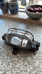Oude  zwarte buitenlamp orgineel dik glas, Antiek en Kunst, Ophalen of Verzenden