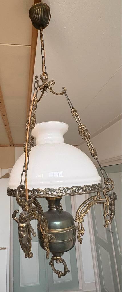 Bronzen Kroonluchter met cherubijnen putti brons messing, Antiek en Kunst, Antiek | Lampen, Ophalen of Verzenden