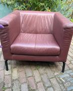 Gerard van de Berg Montis Kubik fauteuil Oker leer, Huis en Inrichting, Fauteuils, Ophalen, Gebruikt, Metaal, 75 tot 100 cm