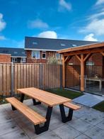 Picknicktafel staal en douglas/lariks hout. W frame Strak, Ophalen of Verzenden, Nieuw, Rechthoekig, Hout
