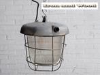 Oude zilvergrijze industriele bully’s / mijnlampen H30 D28, Huis en Inrichting, Lampen | Hanglampen, Ophalen of Verzenden, Gebruikt